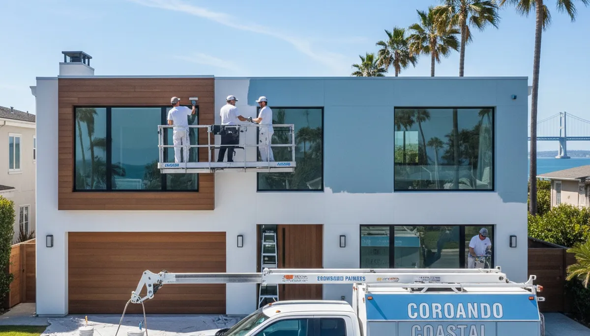 Professional house painters in San Diego CA applying exterior paint to a residential home