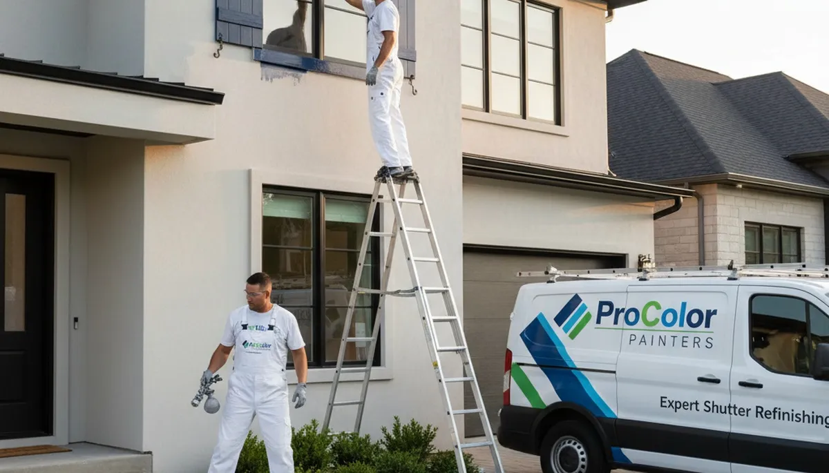 Professional shutter painting and refinishing on coastal home in San Diego, CA